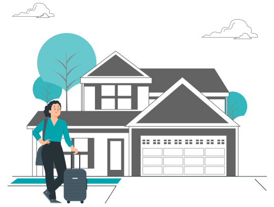 An illustration of a woman looking at a fully furnished housing directory