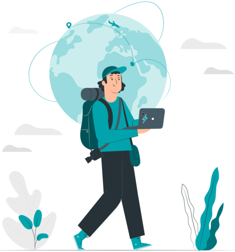 An illustration of a woman looking at a fully furnished housing directory